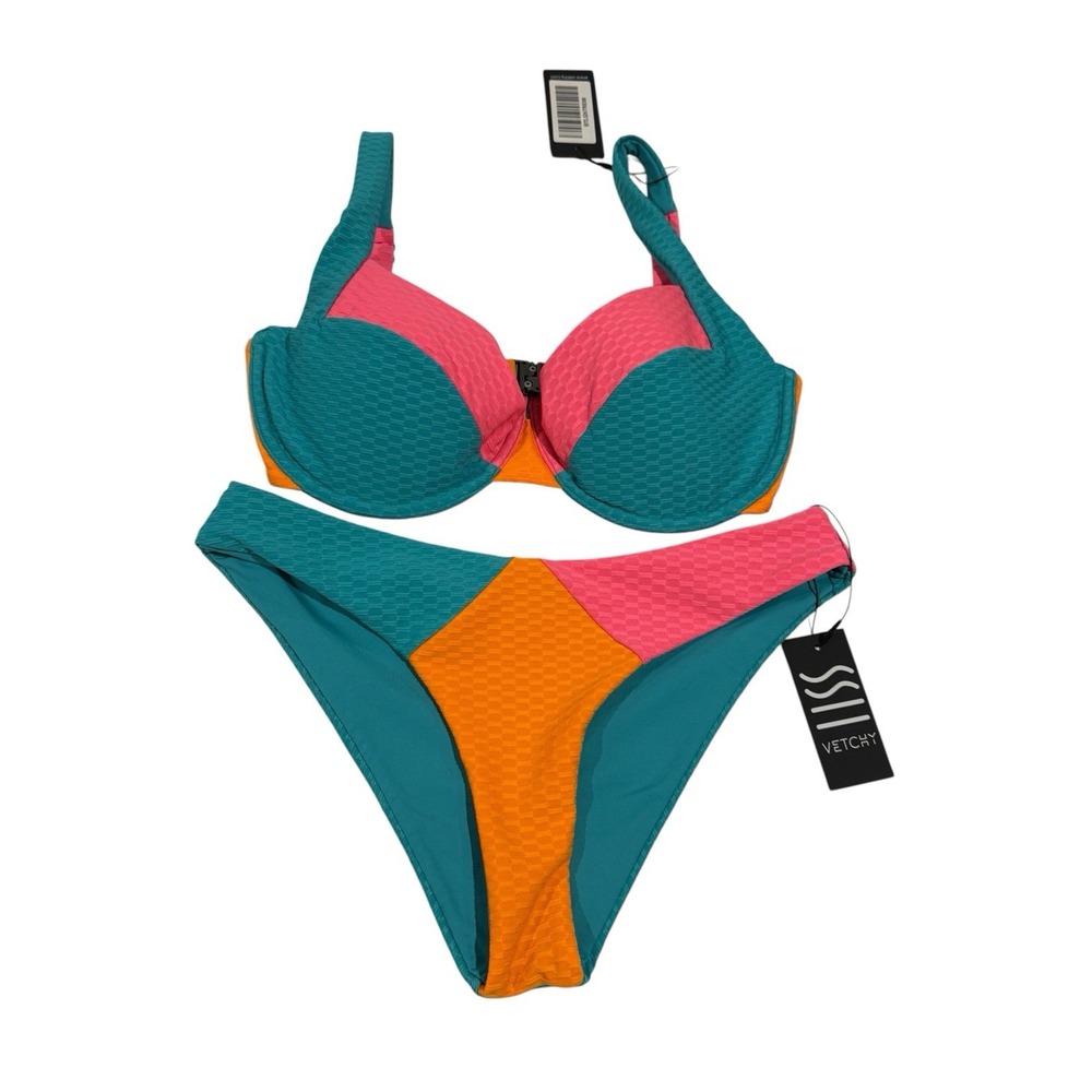 Vetchy Swimwear Laguna Bikini Tricolor Set SDD Top And Small Bottoms NWT